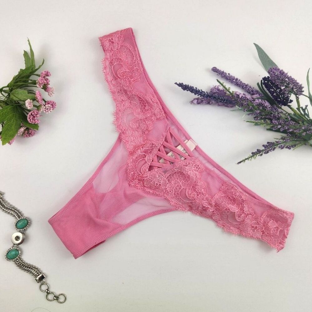 LARGE {Victoria's Secret} Pink {Lace} Brazilian Slip Panty